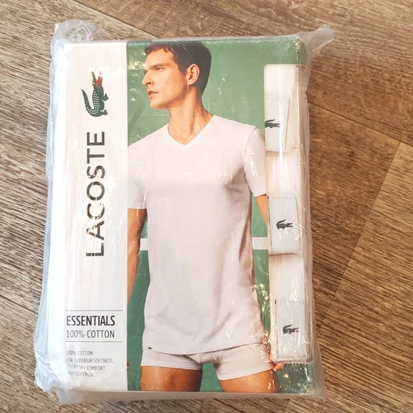 Lacoste Men's White Essentials v-neck undershirts L or XXL NWT - Picture 1 of 4